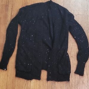 Express Black Sequin Open-Front Cardigan